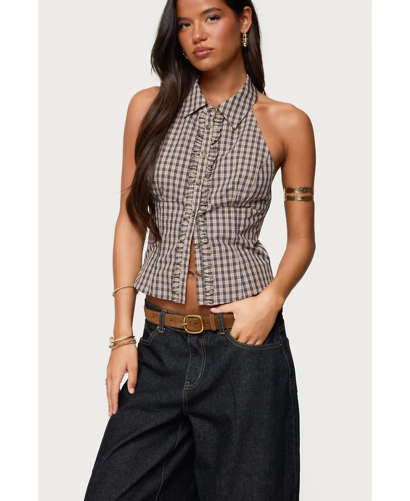 Edikted Women's Imrie Plaid Collared Halter Top