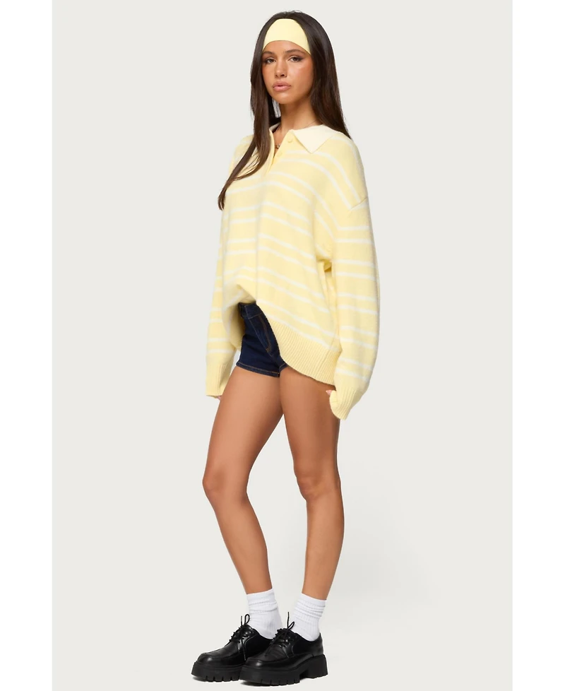 Edikted Womens Rilynn Striped Polo Sweater