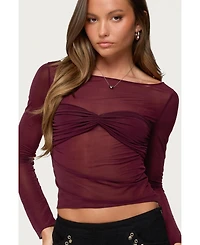 Edikted Women's Oona Sheer Gathered Long Sleeve Top