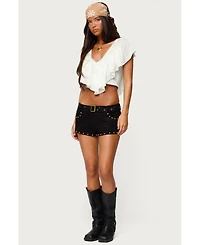 Edikted Womens Deena Ruffled V Neck Top