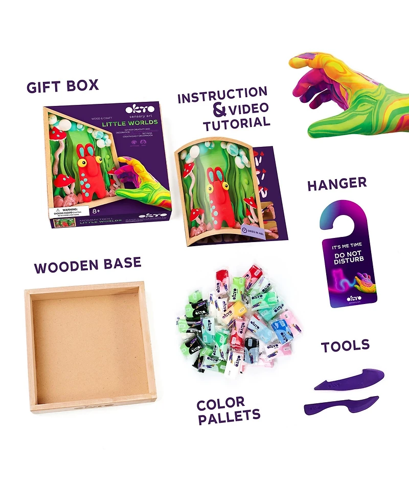 Wise Elk Okto Little Worlds - Mommy Troll - Foam Air-Dry Clay Wooden Art Kit (8.3 Square)
