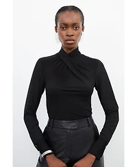 Karen Millen Women's Jersey And Georgette Mix High Neck Top