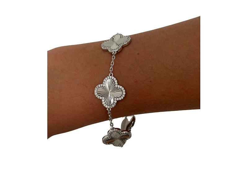Rhodium Plated Five Station Flower Bracelet