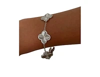 Rhodium Plated Five Station Flower Bracelet
