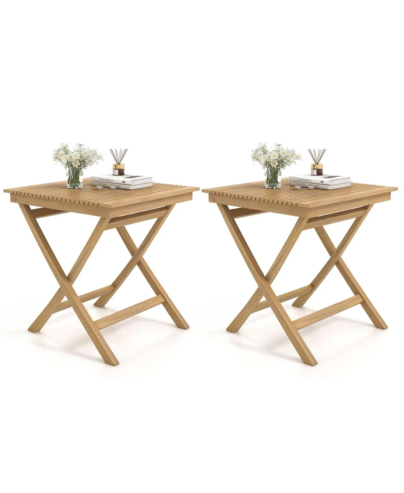 Gymax Set of 2 patio bistro table teak wood dining table outdoor square table