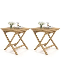Gymax Set of 2 patio bistro table teak wood dining table outdoor square table