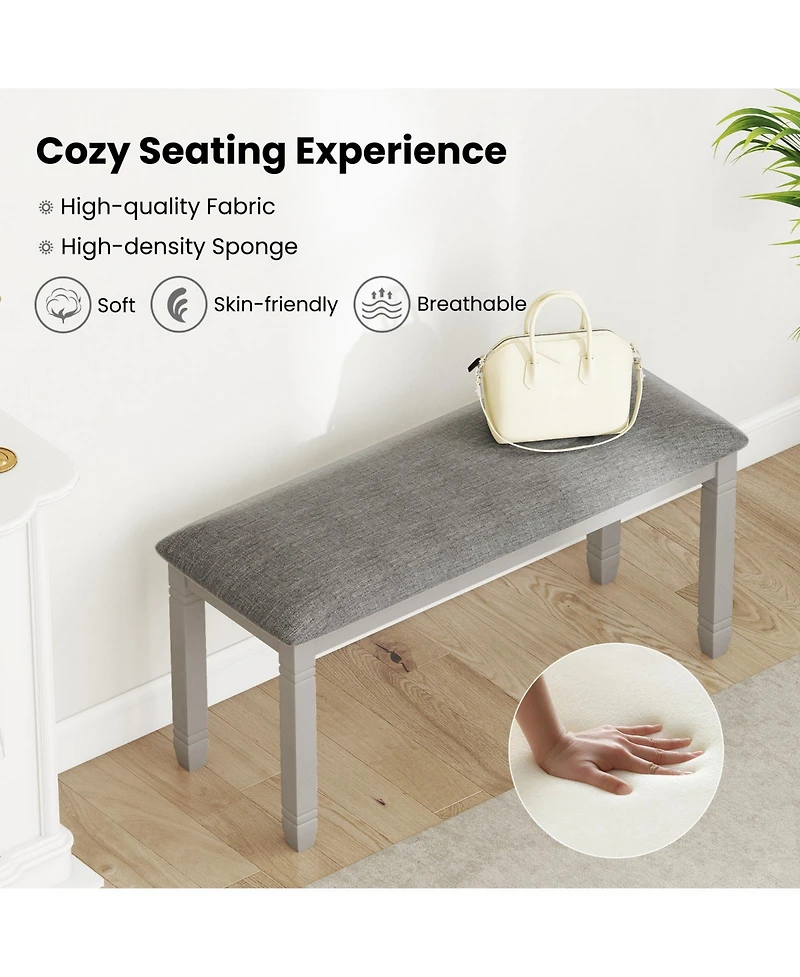 Gymax Set Of 2 Upholstered Bedroom Bench w/Padded Seat & Solid Wood Legs for Dining Room