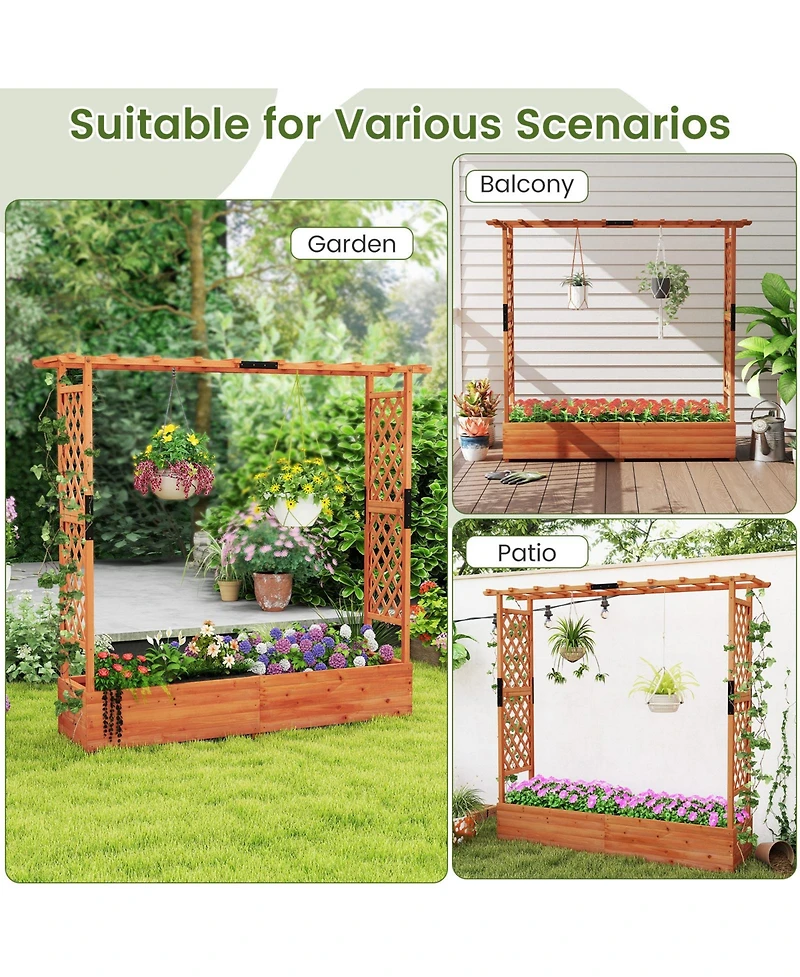 Gymax Raised Garden Bed Planter Box w/ Side & Top Trellis for Vine Climbing Plants
