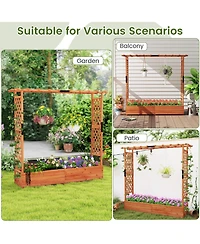 Gymax Raised Garden Bed Planter Box w/ Side & Top Trellis for Vine Climbing Plants