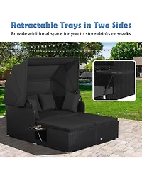 Gymax Patio Rattan Daybed Lounge Retractable Top Canopy Side Tables Cushions Outdoor