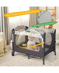 Costway Baby Bedside Sleeper Portable Baby Bassinet 4-in-1 Rolling Bassinet