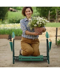 Slickblue Folding Garden Kneeler and Seat with 6" Eva Cushion, Heavy Duty Garden Bench