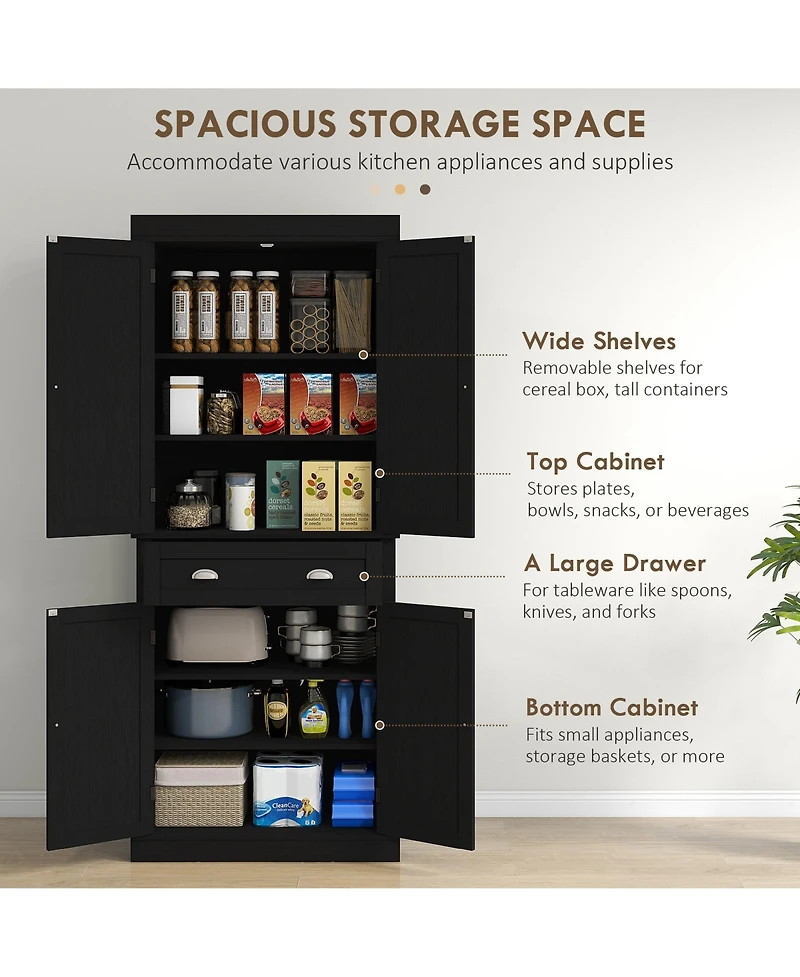 Slickblue Kitchen Storage Cabinet with Doors and Shelves for Pantry and Dining Room Organization