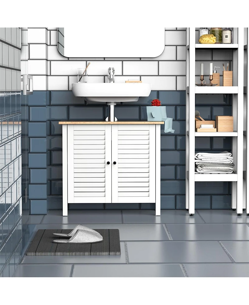 Slickblue Pedestal Sink Storage Cabinet with Double Doors for Bathroom Organization