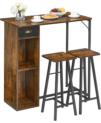 gaomon Small Bar Table and Chairs Set for 2, 3-Piece Bar Table Set with Storage Drawer & Shelf, Space Saving Table for Living Room,Kitchen,Dining Room
