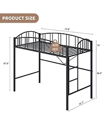 gaomon Loft Bed Twin Size, Heavy Duty Metal Loft Bed Frame with Arched Guardrail and Safety Ladder, Space-Saving, No Box Spring Needed