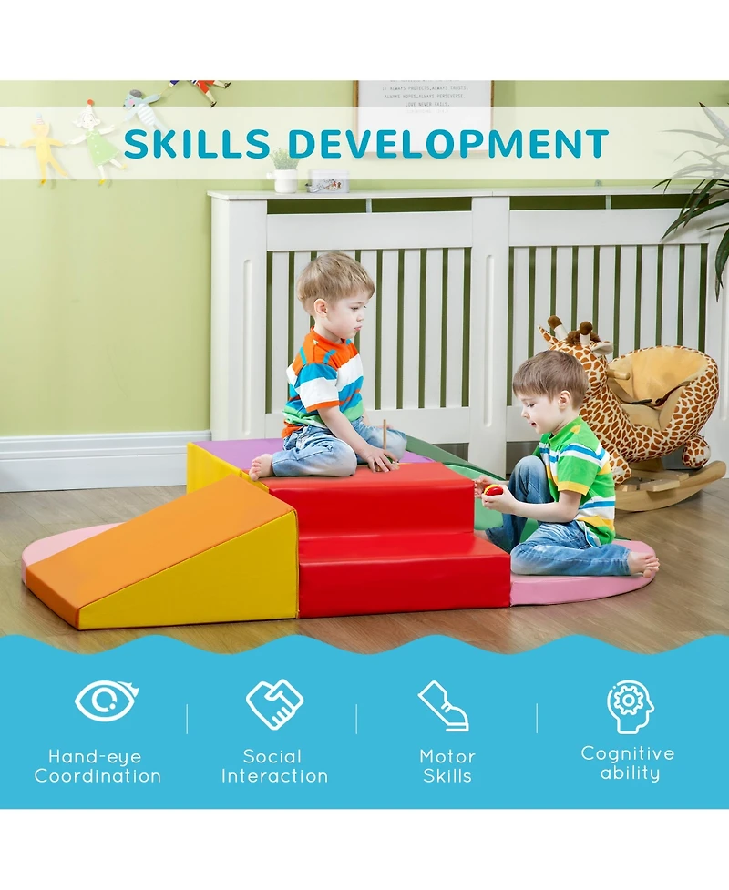 Qaba 6-Pieces Foam Climbing Blocks for Toddlers 1-3 Years, Assorted