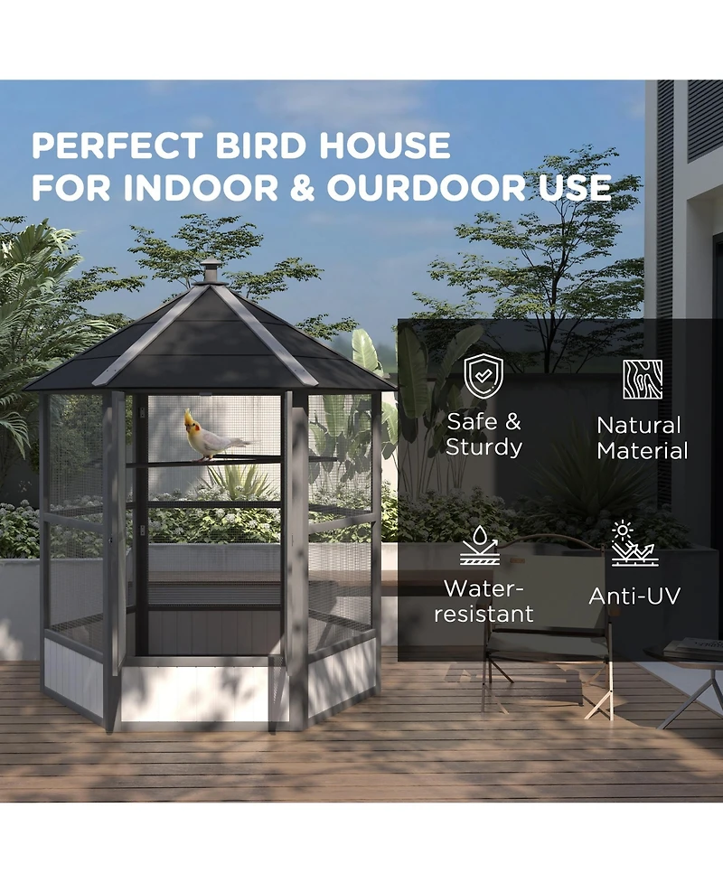 PawHut 69" Large Wooden Hexagonal with Cove Roof, Light