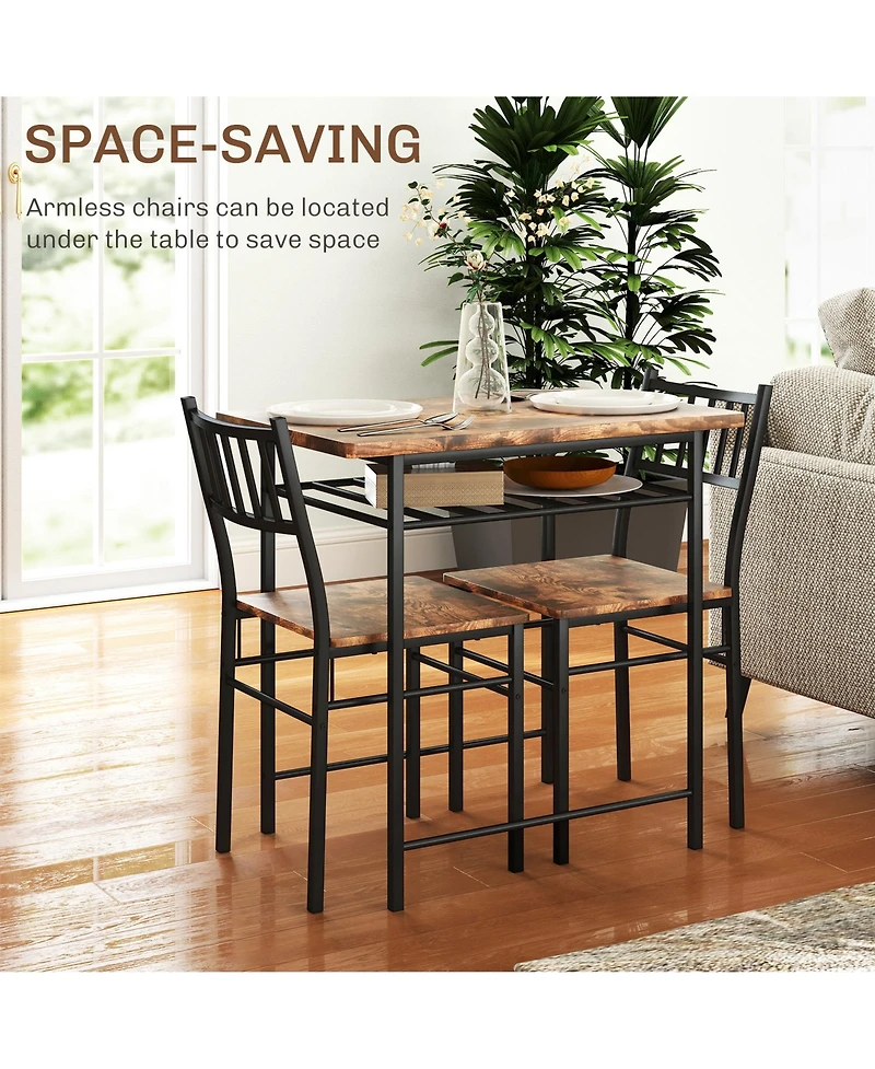 Homcom 3-Piece Small Dining Table Set with Built-in Storage Rack,