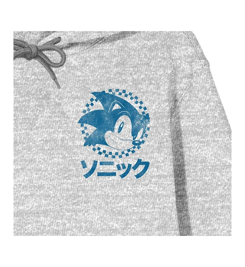 Sonic The Hedgehog Kanji Text Pullover Hooded Sweatshirt-Large