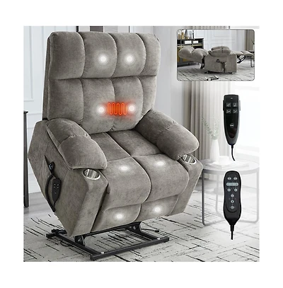 Heavy Duty Power Lift Recliner with Dual Motors, Massage & Heat, Infinite Position Chair Cup Holders-Maison Boucle