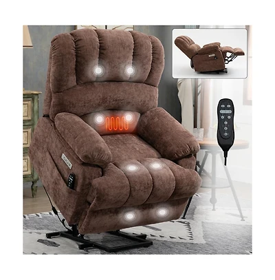 Maison Boucle Oversized Power Lift Recliner for Big & Tall Adults, 23" Wide Chenille Chair with Massage, Heat Usb-Maison