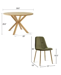 Compact 5-Piece Dining Set with 39.5 Inch Round Table and 4 Green Chairs, Natural Wood Look for Small Kitchens or Apartments-Maison Boucle
