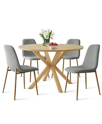 Compact 5-Piece Dining Set with 39.5 Inch Round Table and 4 Chairs, Natural Wood Look for Small Kitchens or Apartments-Maison Boucle