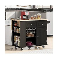 Maison Boucle Kitchen Island with Power Outlet, Drop Leaf, Wine Glass Rack & 2 Drawers, Mobile Cart Locking Wheels-Maison