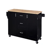 Maison Boucle 50" Rolling Kitchen Island with Rubber Wood Top, Slide-Out Shelves, 3 Drawers & Internal Storage Racks-Maison