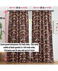 Hlc.me Florence Floral & Birds Patterned Window Back Tab Rod Pocket Curtains Bedroom - Light Blocking Darkening Window Panels