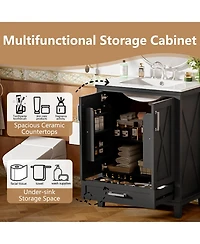 Casainc 24" Bathroom Vanity with Sink, Solid Wood Frame and Mdf, 2 Soft-Close Doors, Drawer Storage Shelves