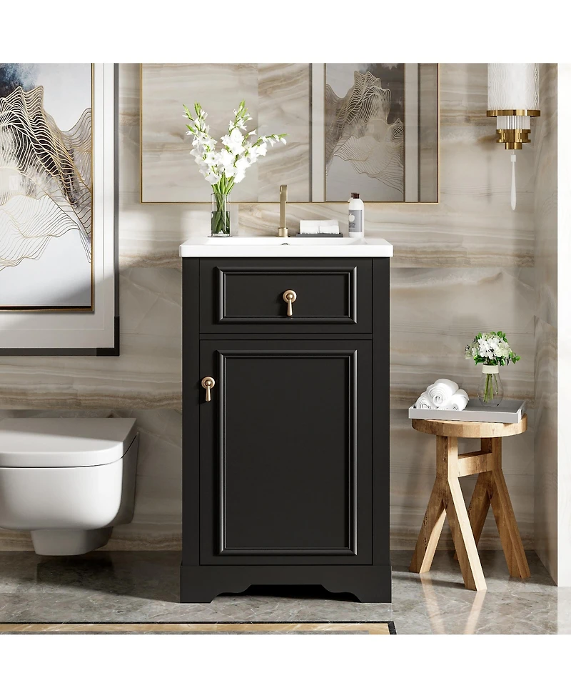 Casainc 20" Bathroom Vanity with Ceramic Sink, Soft-Close Door, Adjustable Shelf and Door-Mounted Storage Rack