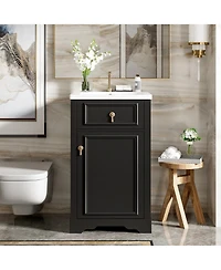 Casainc 20" Bathroom Vanity with Ceramic Sink, Soft-Close Door, Adjustable Shelf and Door-Mounted Storage Rack