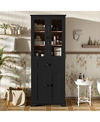Casainc 67.2" Tall Bathroom Storage Cabinet with Tempered Glass Doors, Adjustable Shelves, Drawer and Soft-Close Designn