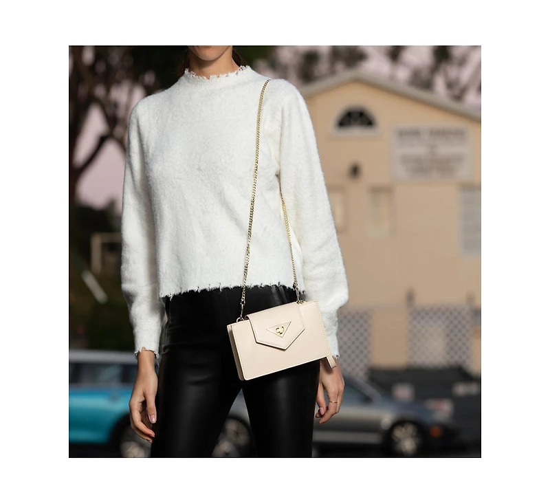 Susu Off White Mini Crossbody Bag Cream Leather Wristlet Clutch Purse for Women with Chain Strap
