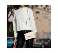Susu Off White Mini Crossbody Bag Cream Leather Wristlet Clutch Purse for Women with Chain Strap