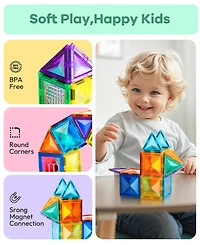 120 Piece Building Magnetic Tiles Clear Diamond Surface Magnetic 3D Blocks Construction Playboards
