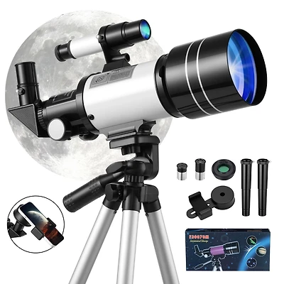 Sugift Telescope 70mm Aperture 300mm Az Mount Telescope with Stand and Phone Adapter for Kids, Adults and Beginners
