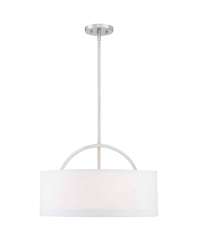 Possini Euro Design Brushed Nickel Drum Pendant Chandelier 20" Wide Modern White Linen Shade Fixture for Dining Room House Kitchen