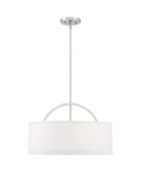 Possini Euro Design Brushed Nickel Drum Pendant Chandelier 20" Wide Modern White Linen Shade Fixture for Dining Room House Kitchen