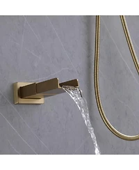 Greenspring Waterfall Spout Single Handle 3-Spray Square High Pressure Tub and Shower Faucet Brushed Nickel (Valve Included)