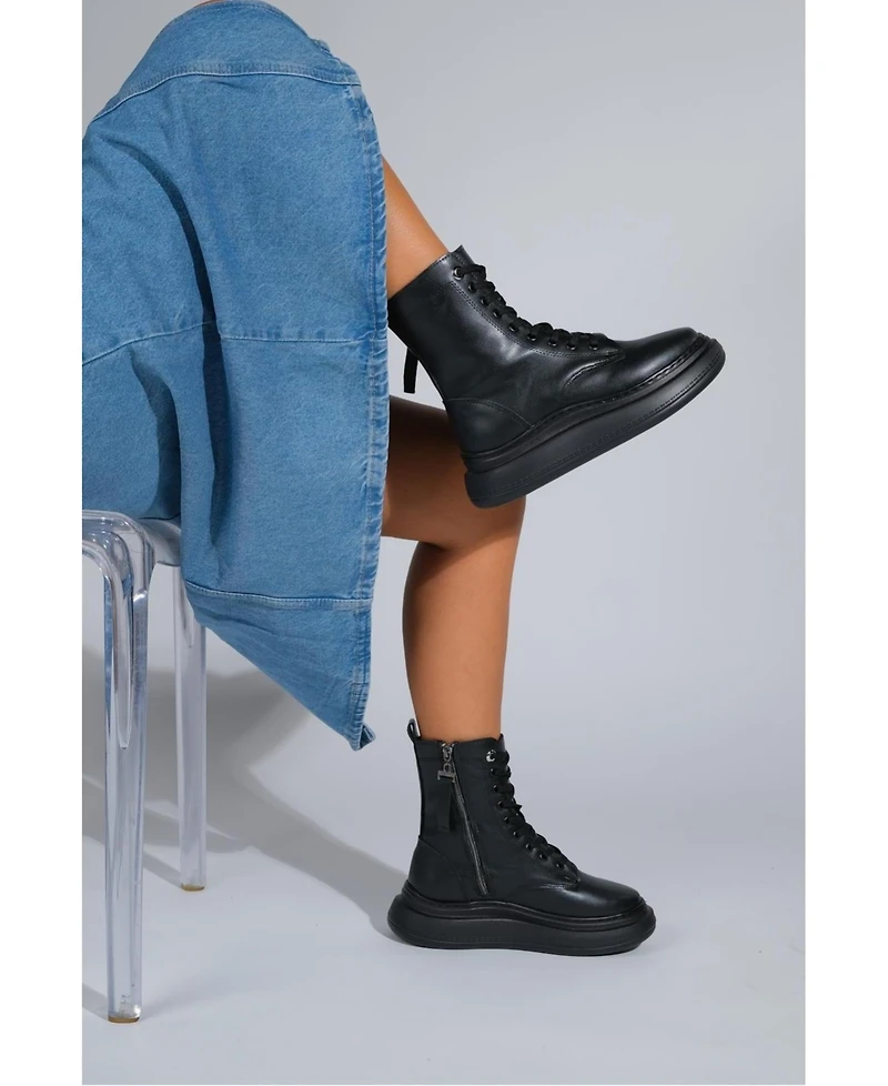 Forever & Always Shoes Nicolas Leather Combat Boot (Women)