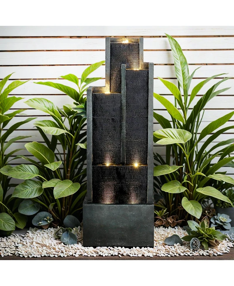 SunJet 5-Tier Modern Water Fountain, Indoor/Outdoor Resin Water Fountains with Soothing Water Sounds & Warm Led Light, Perfect for Garden, Patio, Home
