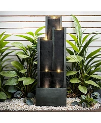 SunJet 5-Tier Modern Water Fountain, Indoor/Outdoor Resin Water Fountains with Soothing Water Sounds & Warm Led Light, Perfect for Garden, Patio, Home