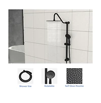 Rainsken 10 Inch Shower System with 5 Function Rain Hand Shower, 26.3" Slide Bar Shower Head Combo, Matte Black