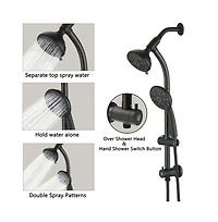 Rainsken Drill-Free Stainless Steel Slide Bar Combo Rain Showerhead 7-Setting Hand, Dual Shower Head Spa System