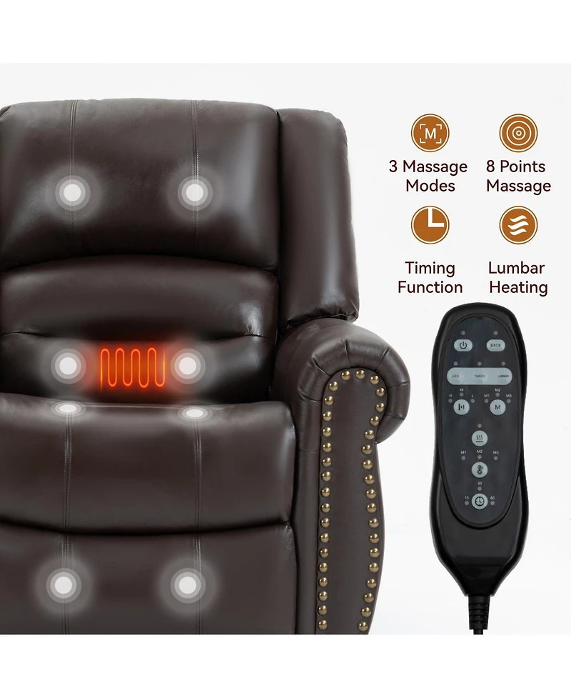 Clihome Power Lift Recliner Chair Heat Massage Dual Motor Infinite Position Up to 350 Lbs Genuine Leather Heavy Duty Motion Mechanism with Usb Ports B