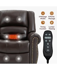 Clihome Power Lift Recliner Chair Heat Massage Dual Motor Infinite Position Up to 350 Lbs Genuine Leather Heavy Duty Motion Mechanism with Usb Ports B