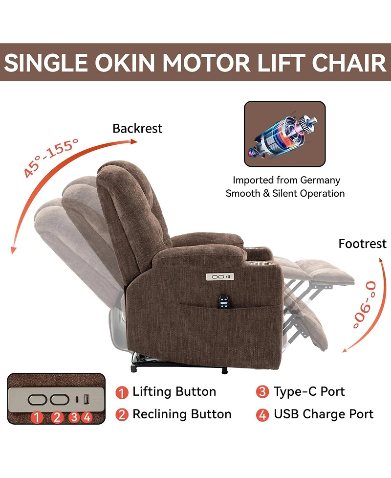 Clihome Large Power Lift Recliner Chair with Massage and Heat for Elderly Overstuffed Wide Recliners Heavy Duty Motion Mechanism Usb Type C P